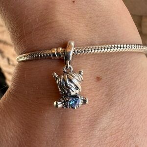 New Highland Cow with Blue Heart Charm - S925